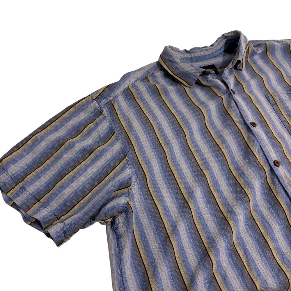 Tommy Bahama Button Down Resort Shirt Mens XXL Blue Striped Silk Short Sleeve